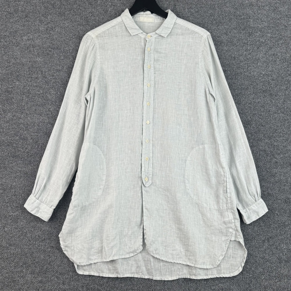 CP Shades Tunic Womens S Gray 100% Linen Button Up Shirt Made USA Lagenlook